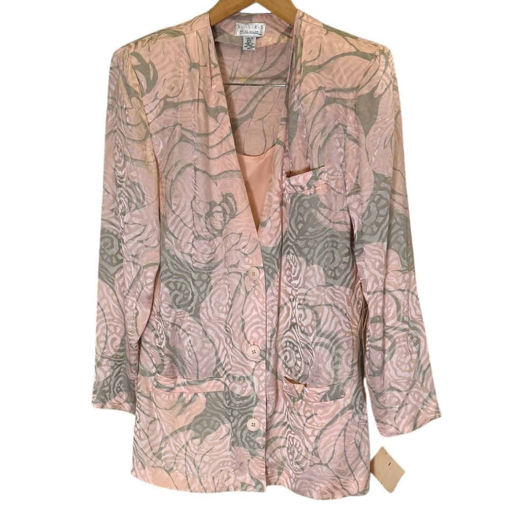 NWT Vintage Silks By St. Gillian 100% Silk Pink and Gray Patterned Blazer sz 12
